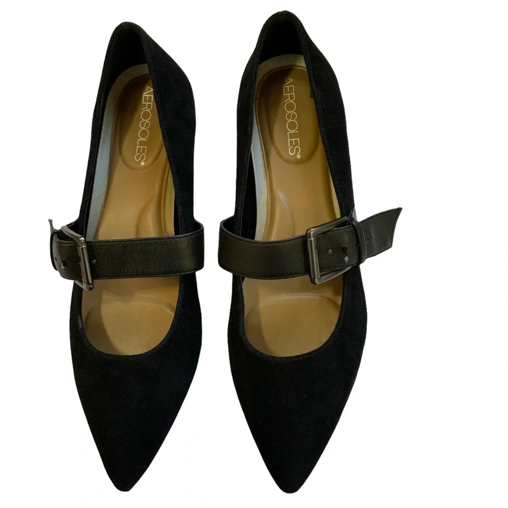 AEROSOLES Black Pointed Flats with Strap - Picture 10 of 10